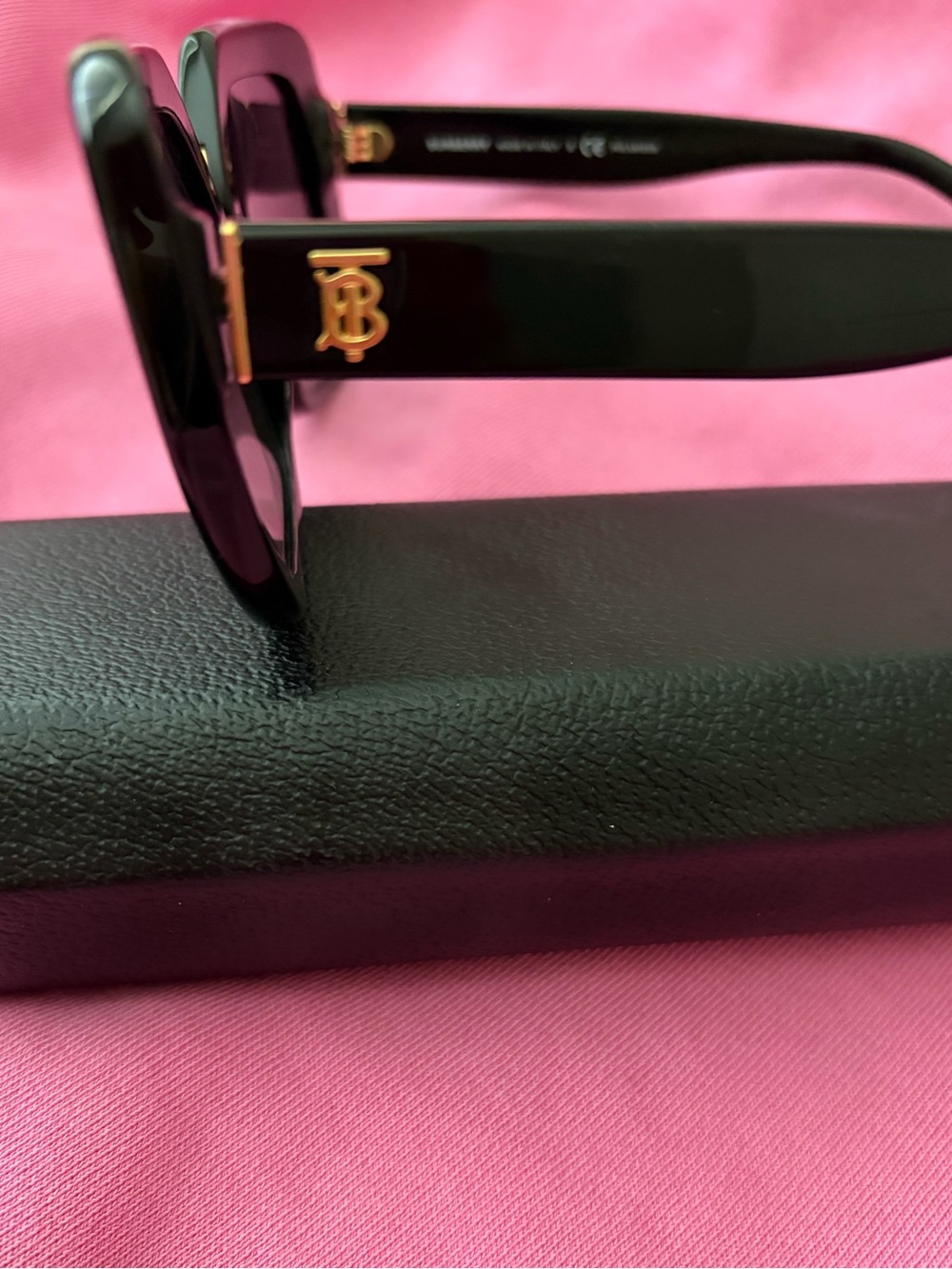 Burberry Black Oversized Square Sunglasses with Gold Bridge